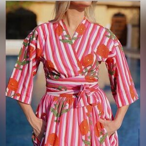 Beautiful! NWT Maison Marigold Cabana Stripe Cotton Wrap Dress medium Tuckernuck